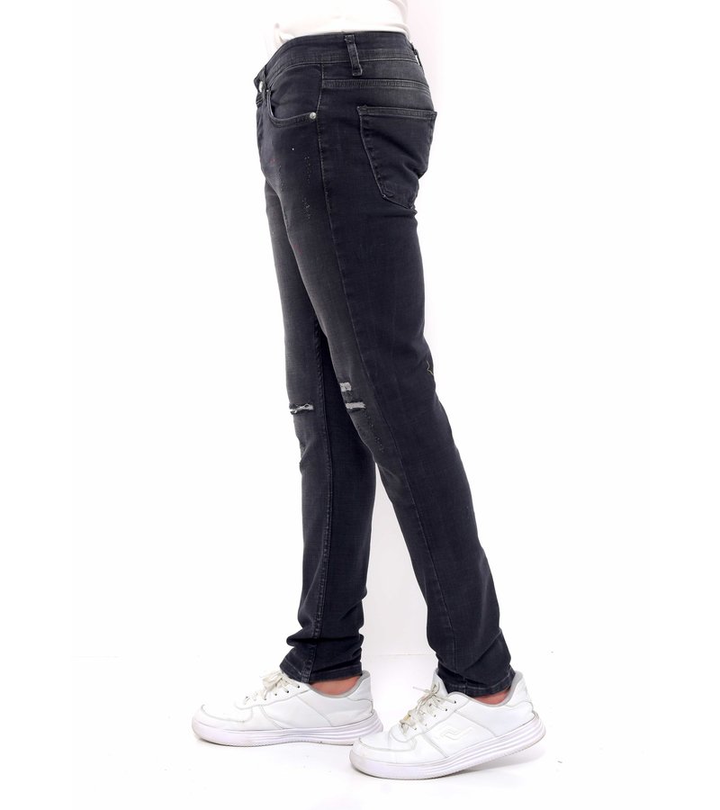 True Rise Ripped Svarta Jeans Herr Slim Fit - DC-040