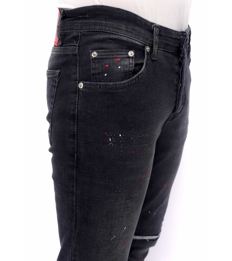 True Rise Ripped Svarta Jeans Herr Slim Fit - DC-040