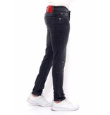 True Rise Ripped Svarta Jeans Herr Slim Fit - DC-040