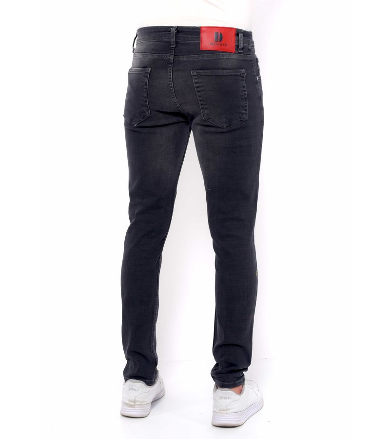 True Rise Ripped Svarta Jeans Herr Slim Fit - DC-040