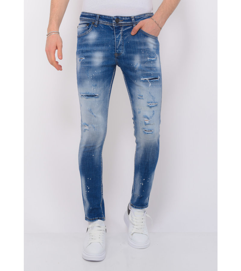 Local Fanatic Ripped Stonewashed Jeans Herr Slim Fit -1073 - Bla