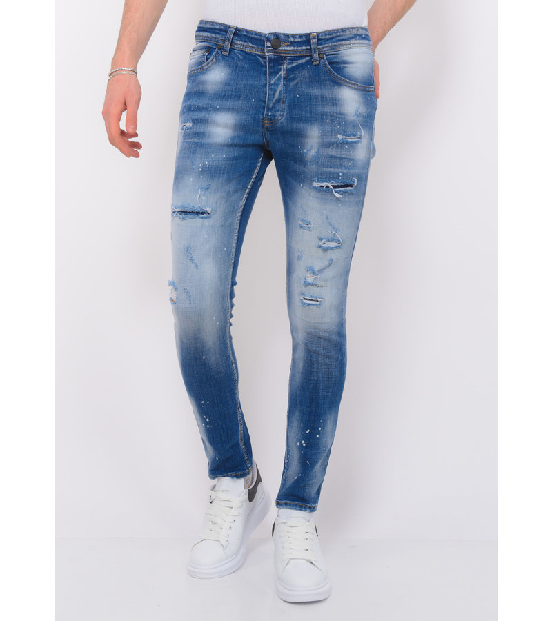 Local Fanatic Ripped Stonewashed Jeans Herr Slim Fit -1073 - Bla