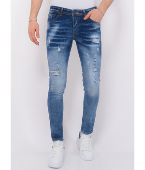 Local Fanatic Paint Splatter Stonewashed Jeans Herr Slim Fit -1079- Bla