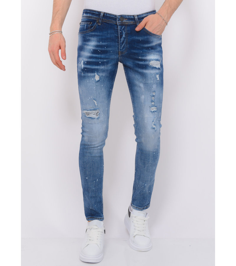 Local Fanatic Paint Splatter Stonewashed Jeans Herr Slim Fit -1079- Bla