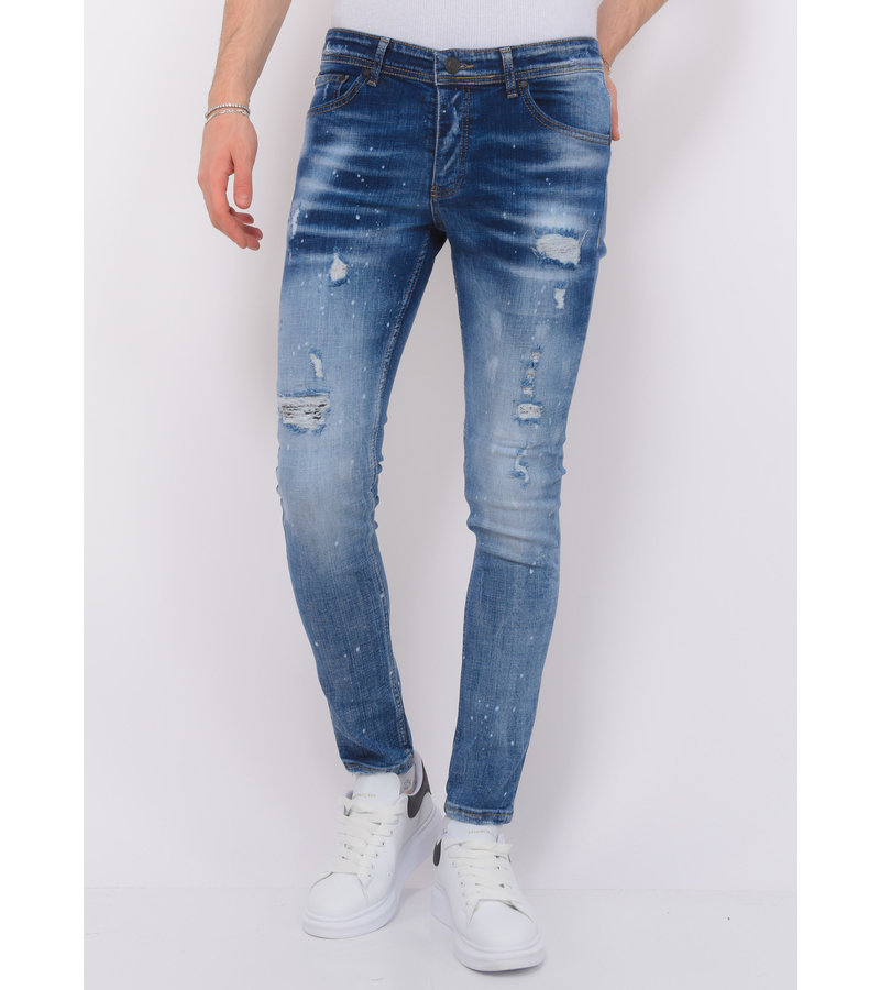 Local Fanatic Paint Splatter Stonewashed Jeans Herr Slim Fit -1079- Bla