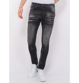 Local Fanatic Stonewashed Ripped Män Jeans Slim Fit -1085 -Svart