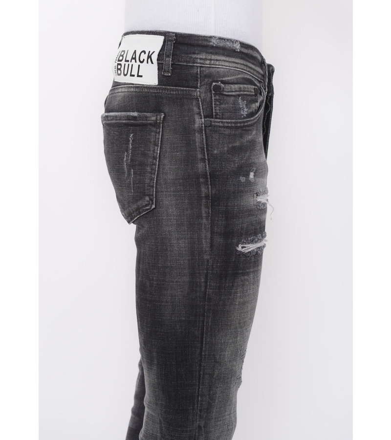 Local Fanatic Stonewashed Ripped Män Jeans Slim Fit -1085 -Svart