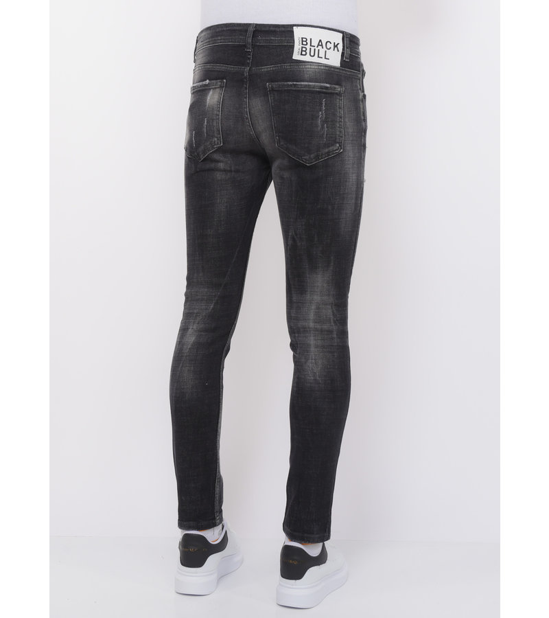 Local Fanatic Stonewashed Ripped Män Jeans Slim Fit -1085 -Svart