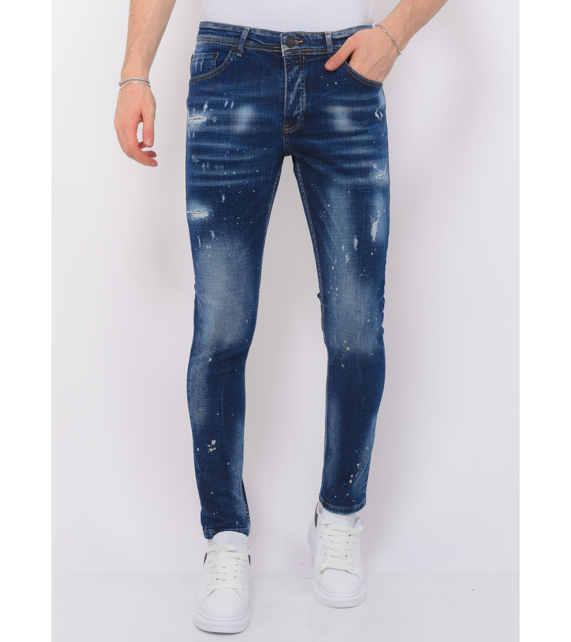 Local Fanatic Herr Paint Splatter Stonewashed Jeans Slim Fit -1077 - Bla