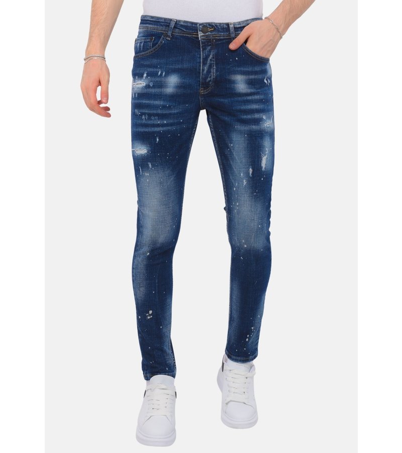 Local Fanatic Herr Paint Splatter Stonewashed Jeans Slim Fit -1077 - Bla