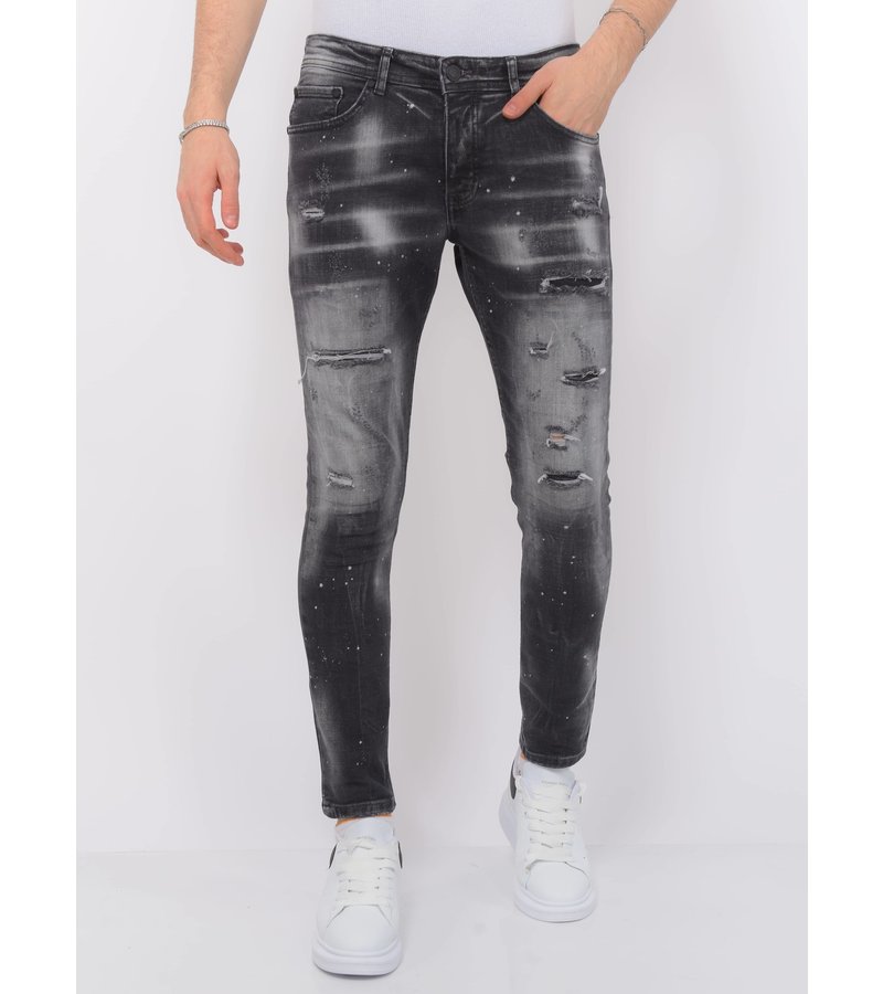 Local Fanatic Distressed Jeans Stonewash Herr Slim Fit -1087 - Svart