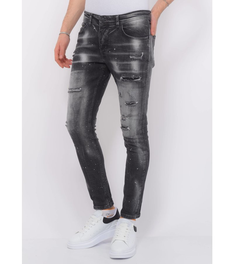 Local Fanatic Distressed Jeans Stonewash Herr Slim Fit -1087 - Svart