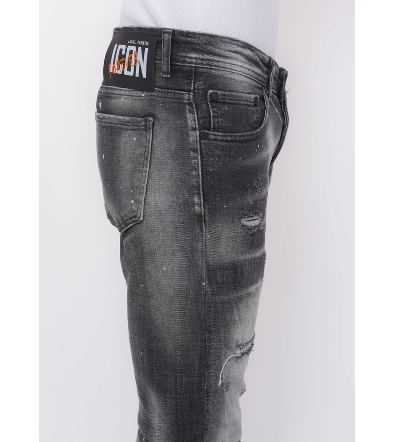 Local Fanatic Distressed Jeans Stonewash Herr Slim Fit -1087 - Svart