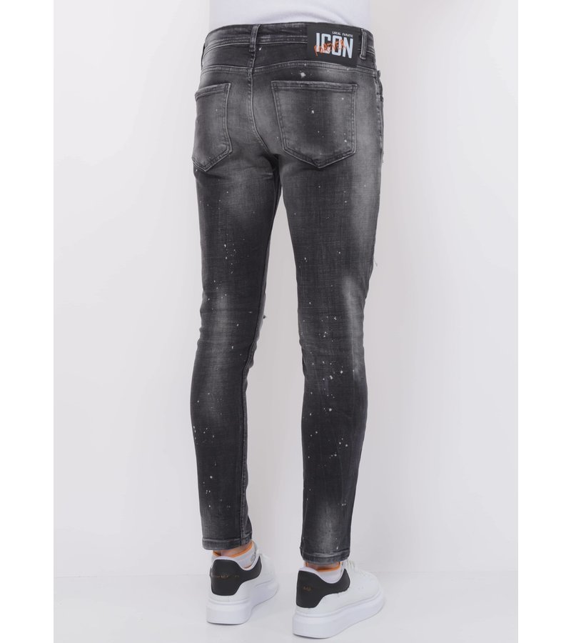 Local Fanatic Distressed Jeans Stonewash Herr Slim Fit -1087 - Svart