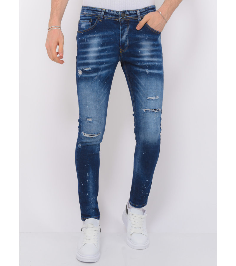 Local Fanatic Paint Splatter Ripped Jeans Herr Slim Fit -1075 - Bla