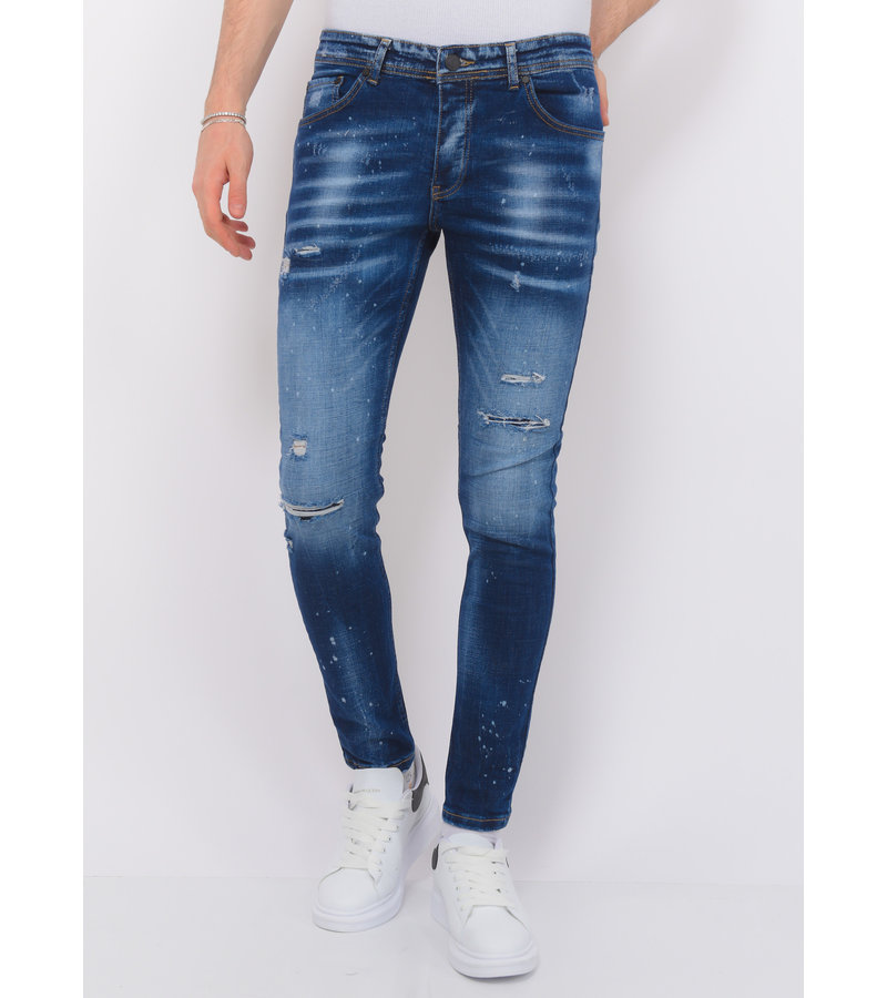 Local Fanatic Paint Splatter Ripped Jeans Herr Slim Fit -1075 - Bla