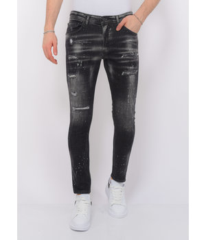 Local Fanatic Paint Splatter Destroy Jeans Herr Slim Fit -1084 - Svart