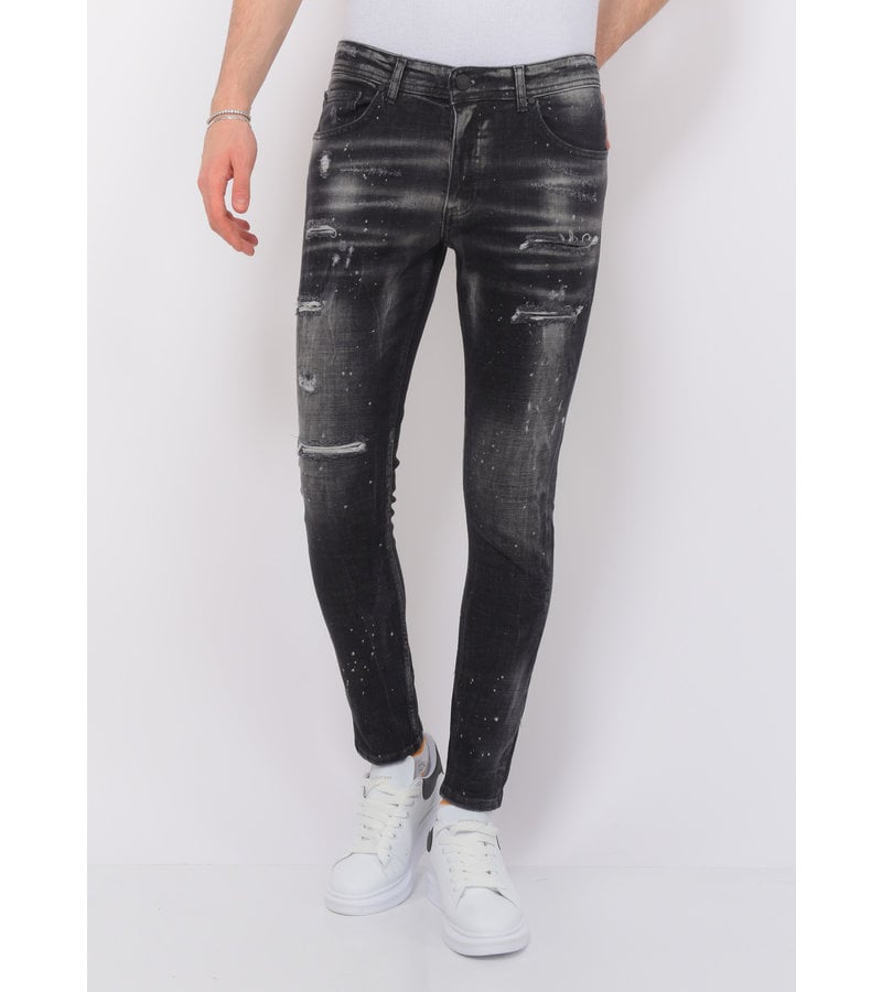 Local Fanatic Paint Splatter Destroy Jeans Herr Slim Fit -1084 - Svart