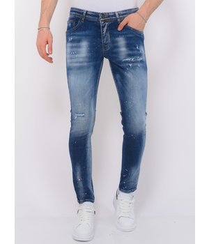 Local Fanatic Paint Splash Ripped Jeans Herr Slim Fit - 1071- Bla