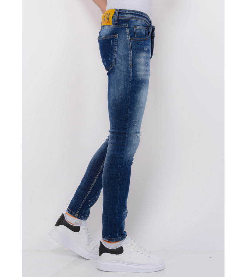 Local Fanatic Paint Splash Ripped Jeans Herr Slim Fit - 1071- Bla