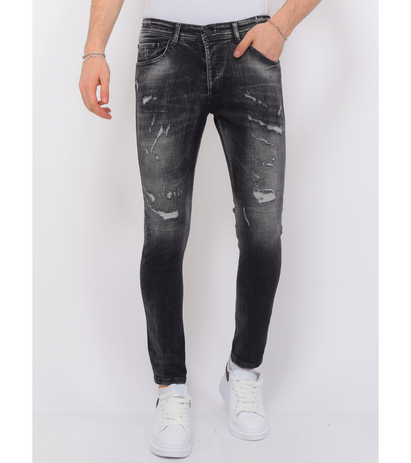 Local Fanatic Destroyed Jeans  with Paint Splatter Herr Slim Fit - 1086 - Svart