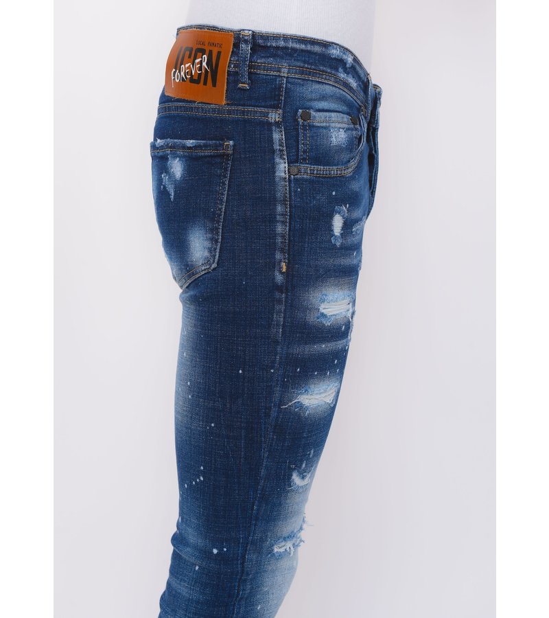 Local Fanatic  Stretch Denim with Paint Splash Herr Slim Fit -1074- Bla