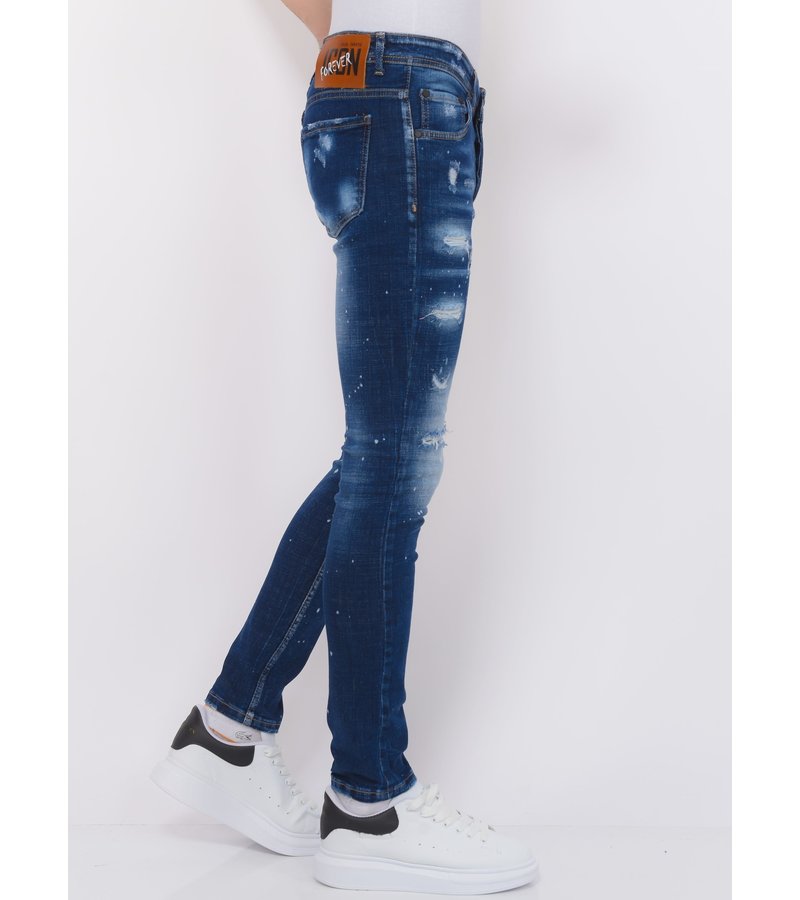 Local Fanatic  Stretch Denim with Paint Splash Herr Slim Fit -1074- Bla