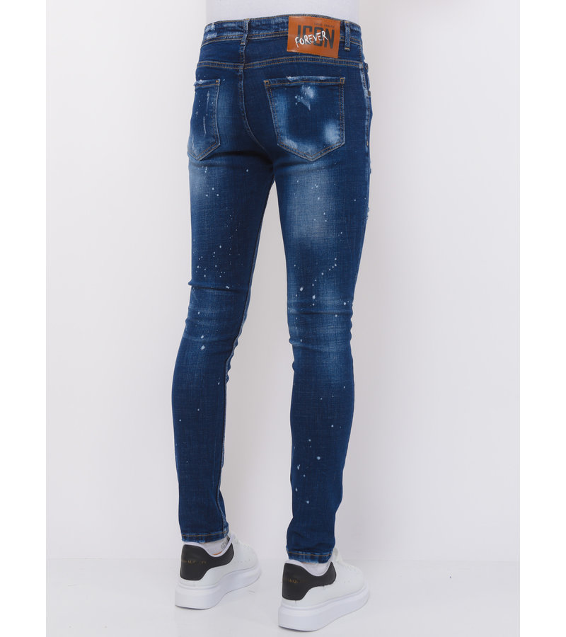 Local Fanatic  Stretch Denim with Paint Splash Herr Slim Fit -1074- Bla