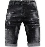 Local Fanatic Paint Splatter Destroy Shorts Stonewash Herr Slim Fit -1084- Svart