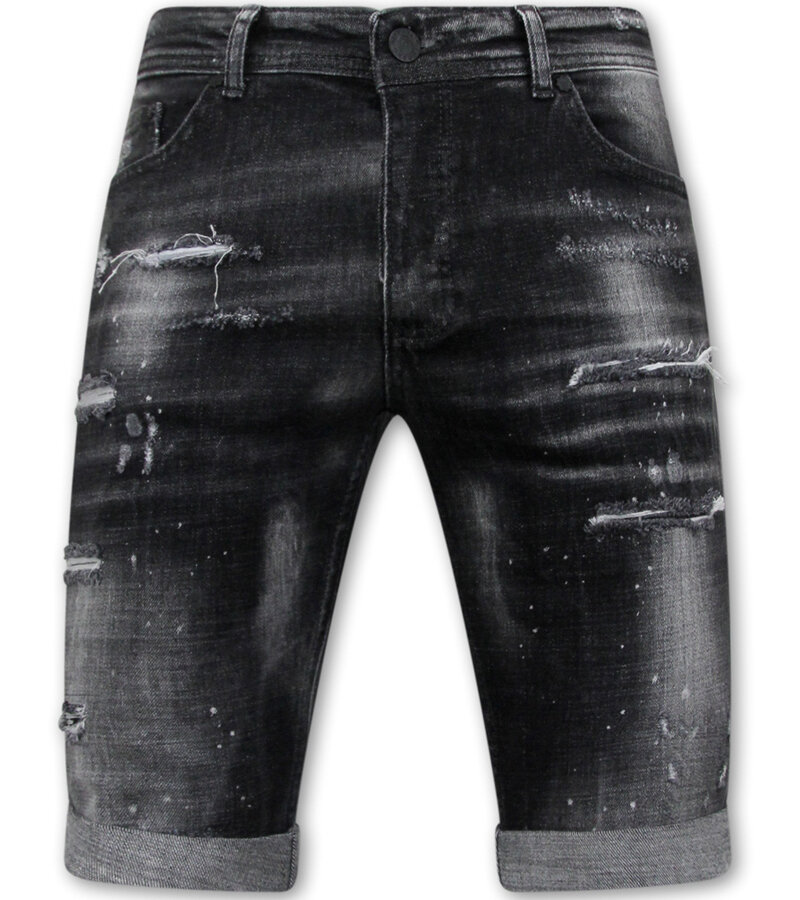 Local Fanatic Paint Splatter Destroy Shorts Stonewash Herr Slim Fit -1084- Svart