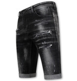 Local Fanatic Paint Splatter Destroy Shorts Stonewash Herr Slim Fit -1084- Svart