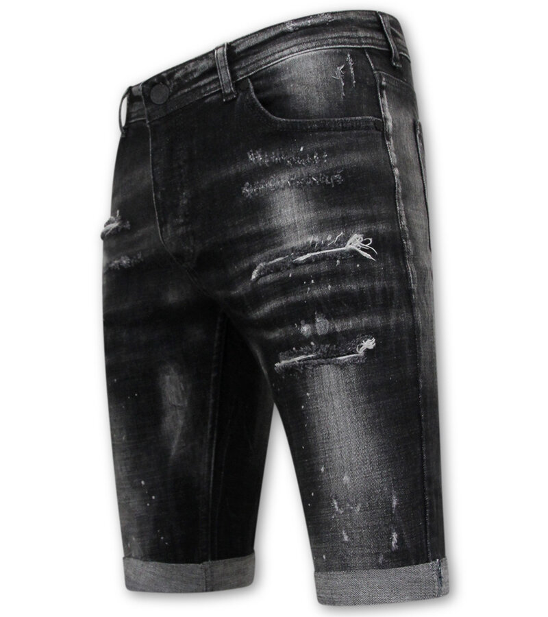 Local Fanatic Paint Splatter Destroy Shorts Stonewash Herr Slim Fit -1084- Svart