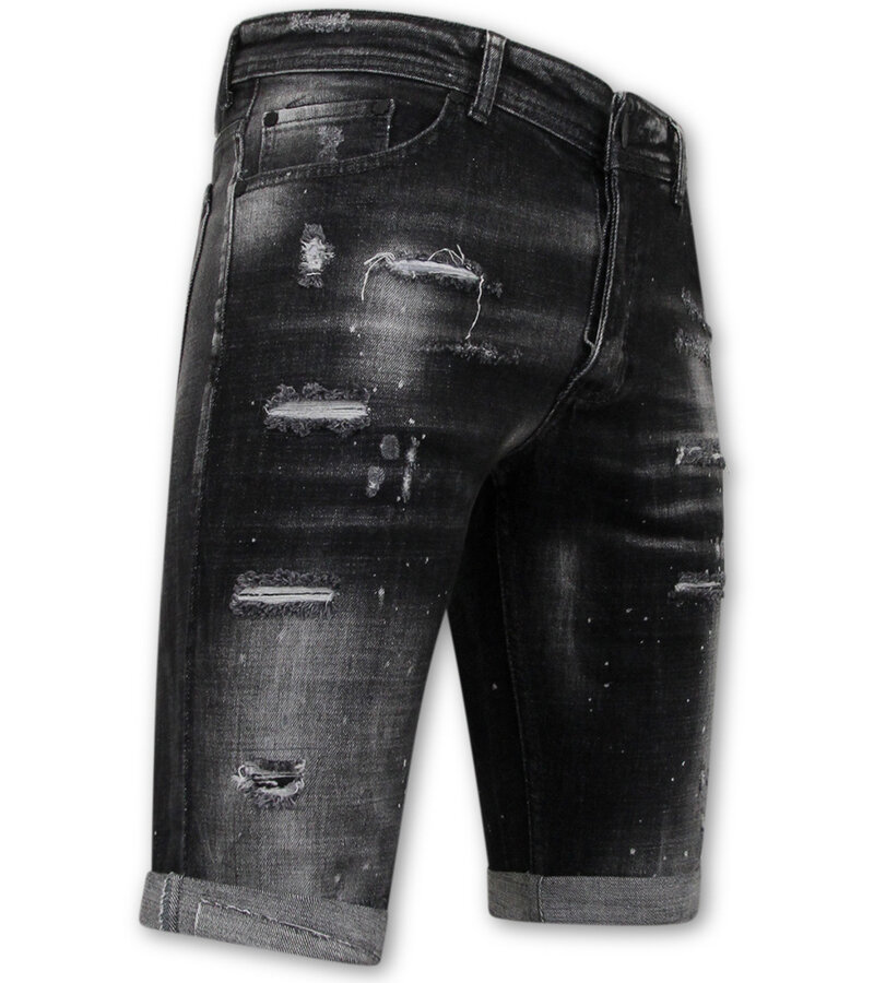 Local Fanatic Paint Splatter Destroy Shorts Stonewash Herr Slim Fit -1084- Svart