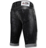 Local Fanatic Paint Splatter Destroy Shorts Stonewash Herr Slim Fit -1084- Svart