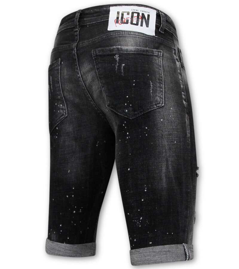 Local Fanatic Paint Splatter Destroy Shorts Stonewash Herr Slim Fit -1084- Svart