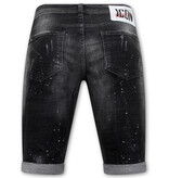 Local Fanatic Paint Splatter Destroy Shorts Stonewash Herr Slim Fit -1084- Svart