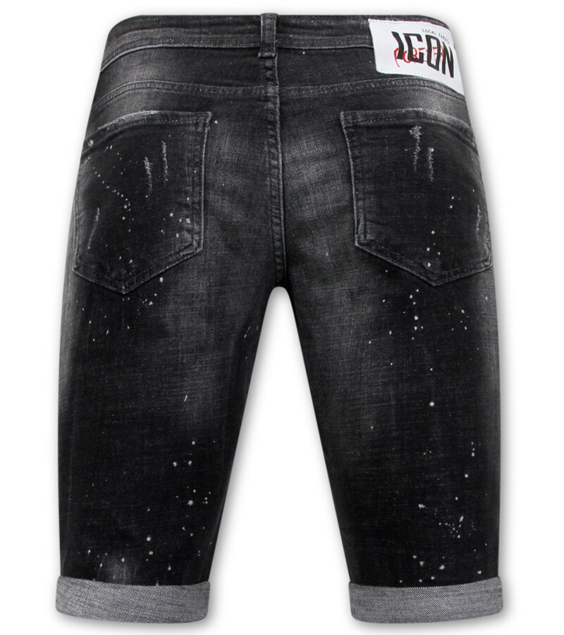 Local Fanatic Paint Splatter Destroy Shorts Stonewash Herr Slim Fit -1084- Svart