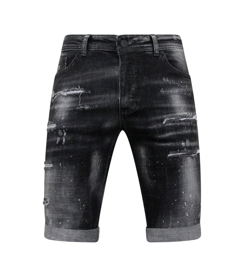 Local Fanatic Paint Splatter Destroy Shorts Stonewash Herr Slim Fit -1084- Svart