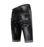 Local Fanatic Paint Splatter Destroy Shorts Stonewash Herr Slim Fit -1084- Svart