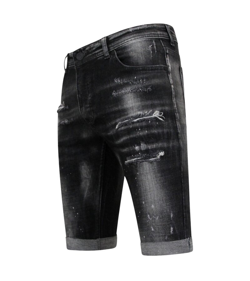 Local Fanatic Paint Splatter Destroy Shorts Stonewash Herr Slim Fit -1084- Svart