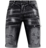 Local Fanatic Distressed Short Stonewash Men  Slim Fit -1087- Svart