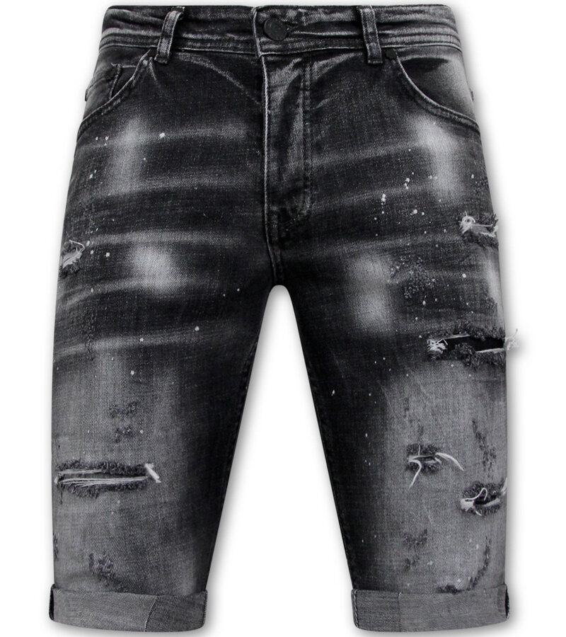 Local Fanatic Distressed Short Stonewash Men  Slim Fit -1087- Svart