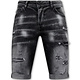 Distressed Short Stonewash Men  Slim Fit -1087- Svart