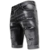 Local Fanatic Distressed Short Stonewash Men  Slim Fit -1087- Svart