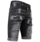 Local Fanatic Distressed Short Stonewash Men  Slim Fit -1087- Svart