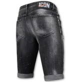 Local Fanatic Distressed Short Stonewash Men  Slim Fit -1087- Svart