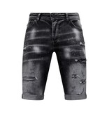 Local Fanatic Distressed Short Stonewash Men  Slim Fit -1087- Svart