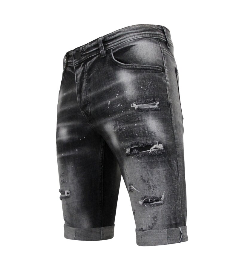 Local Fanatic Distressed Short Stonewash Men  Slim Fit -1087- Svart