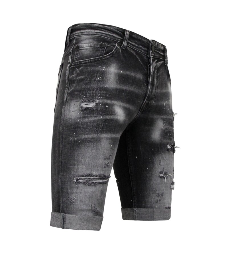 Local Fanatic Distressed Short Stonewash Men  Slim Fit -1087- Svart