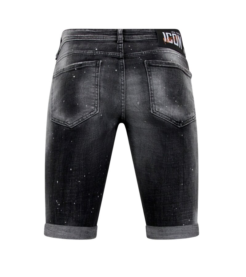 Local Fanatic Distressed Short Stonewash Men  Slim Fit -1087- Svart